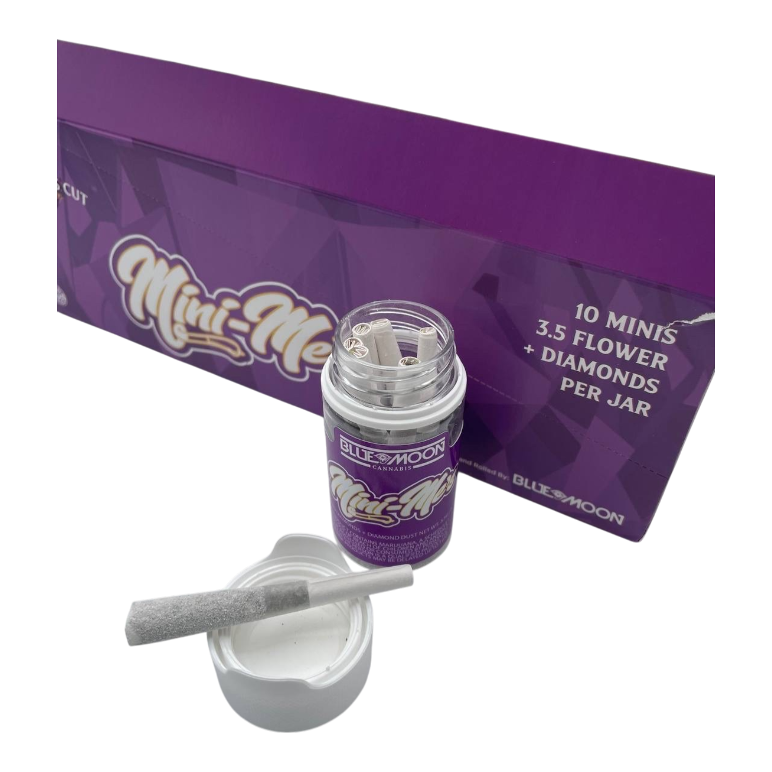 f600ab23596cb0a1310e2ba4555fed9c1009c2d94d8c517781bacc0b9ef9fcc6-Photoroom-1 Blue Moon Mini Me’s 3.5g 7 pack THCA diamond infused mini pre rolls